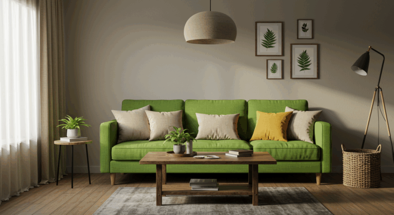 Jakie zasłony do zielonej kanapy?
