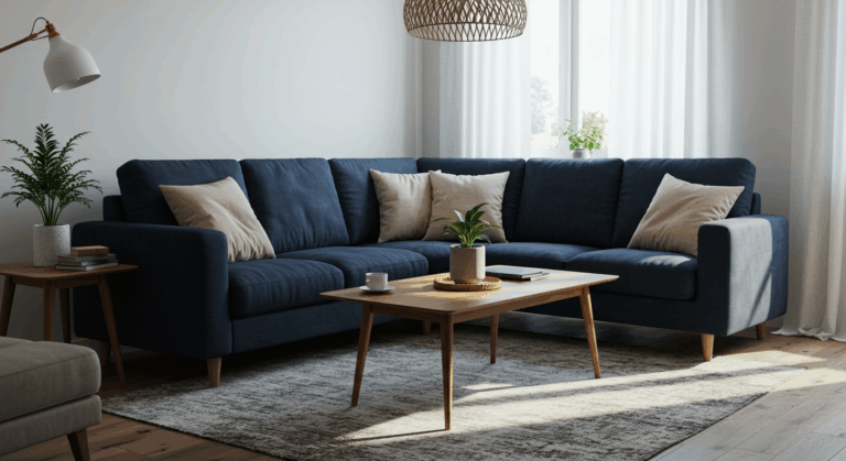 Jakie zasłony do granatowego narożnika?