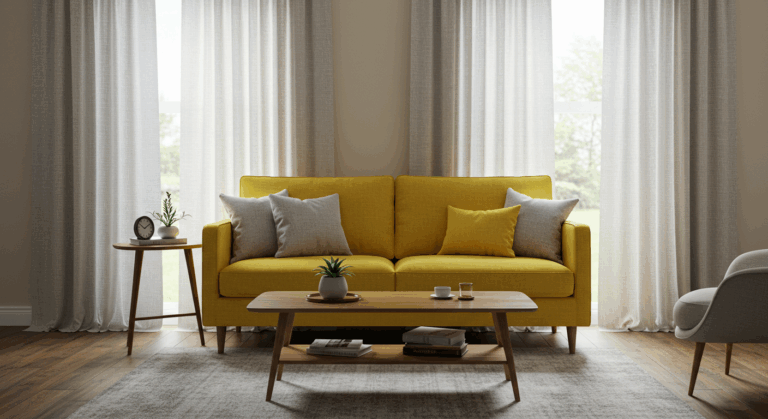 Jakie zasłony do żółtej kanapy?