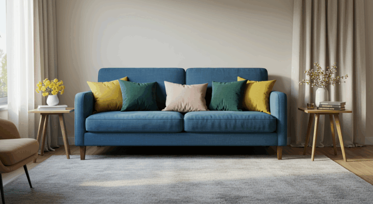 Jakie zasłony do niebieskiej kanapy?